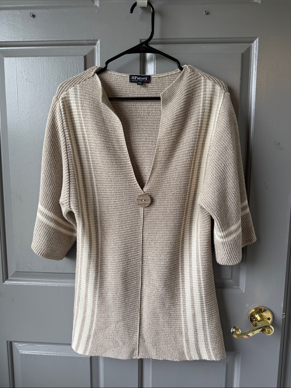 Cream V-Neck Button-Front Knit Sweater